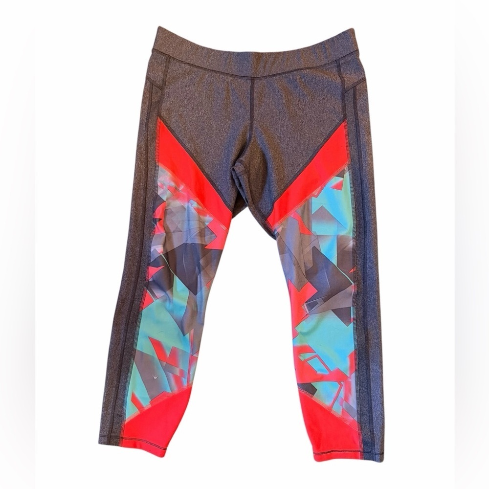 Under Armour Black Leggings with Red & Teal Geo Panels - Size L